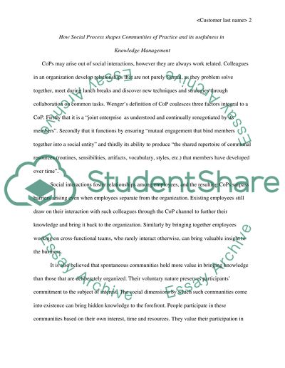How Social Process shapes Communities of Practice and its usefulness in Knowledge Management