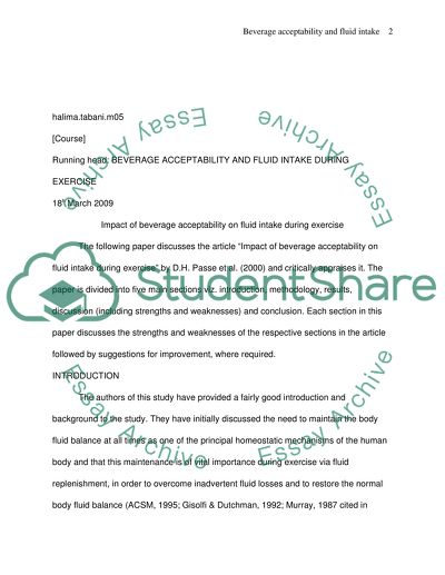 Beverage Acceptability and Fluid Intake During Exercise