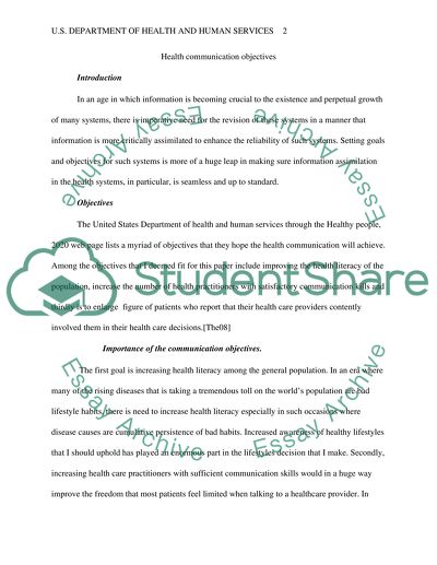 HEALTH COMMUNICATION OBJECTIVES