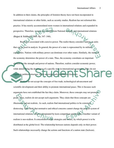 A brief written comparison between two of the major approaches to the understanding of international affairs and their relevance in explaining current events