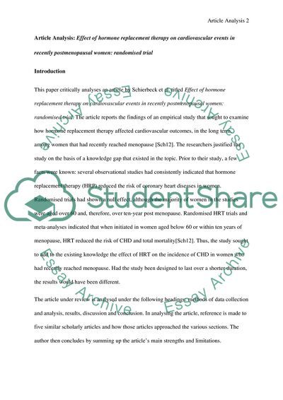 Hormone Replacement Therapy on Cardiovascular Events
