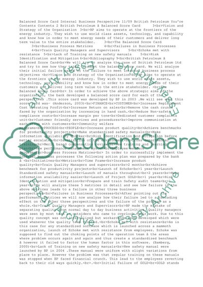 British Petroleum: Balanced Score Card
