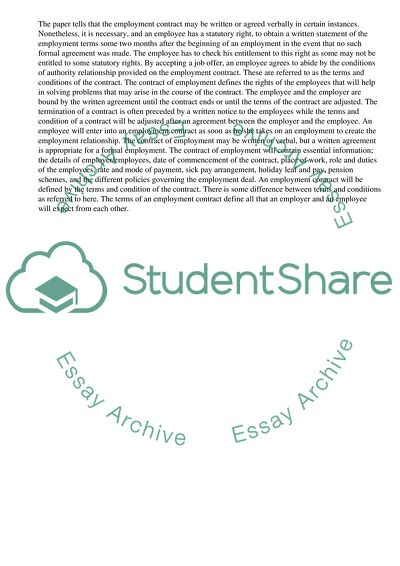 The Terms and Conditions Contained In a Contract of Employment