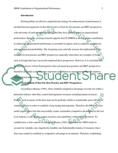 HRM Contribution to Organisational Performance