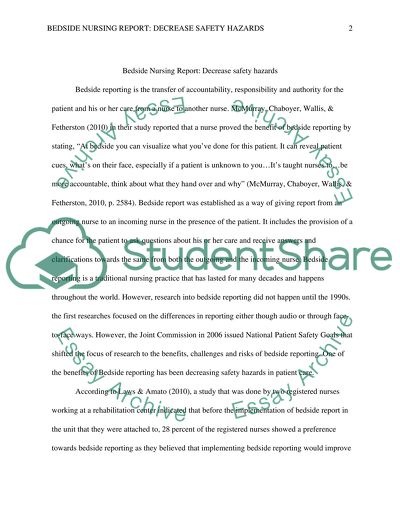 Bedside Nursing - Decrease Safety Hazards