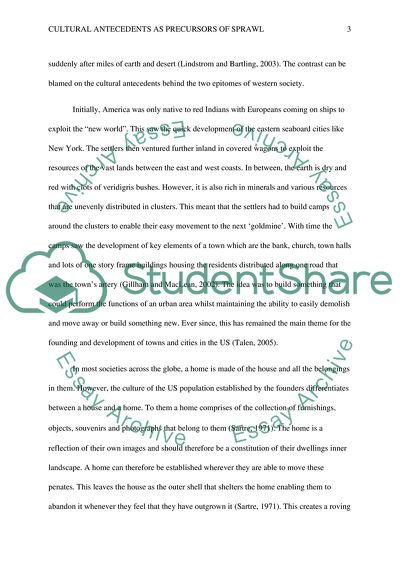 The Cultural Antecedents as Precursors of Sprawl