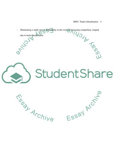 Trade Liberalisation and Issues for Multinational Corporations