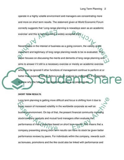 Long-Term Planning Issues