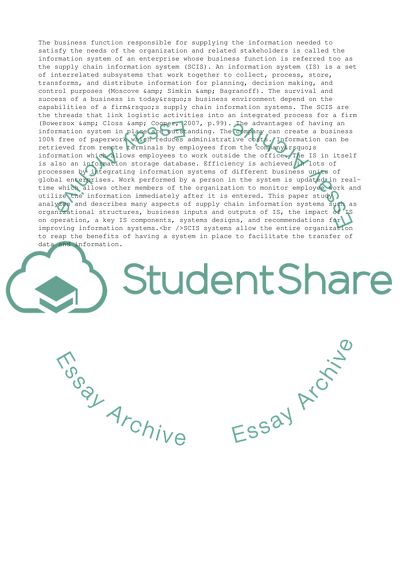 Executive Summary On Supply Chain Information Systems