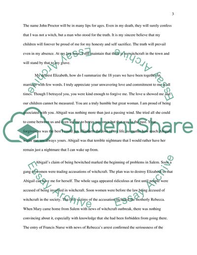 A Diary from John Proctor to his Wife Elizabeth before He Died