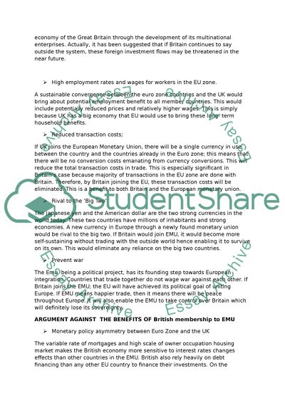 Discuss whether the European Monetary Union would benefit from British membership