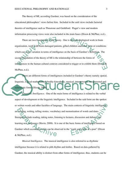 Education Philosophy and Rationale