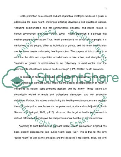 The Implications of Health in the Context of Health Promotion