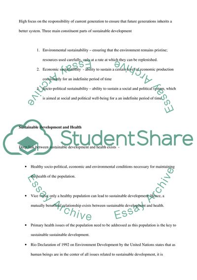 Identify and discuss the influence of sustainable development on public health
