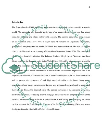 Role of Fair Value Accounting in the Financial Crisis