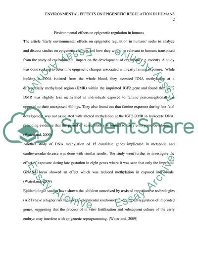 Early Environmental Effects on Epigenetic Regulation in Humans