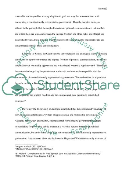 Implied Freedom of Political Communication: Recent Developments and its Implication for Established Principles