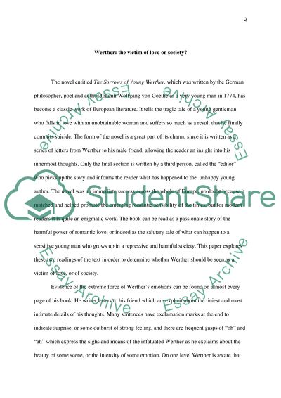 The Victim of Love or Society into the Novel Entitled The Sorrows of Young Werther