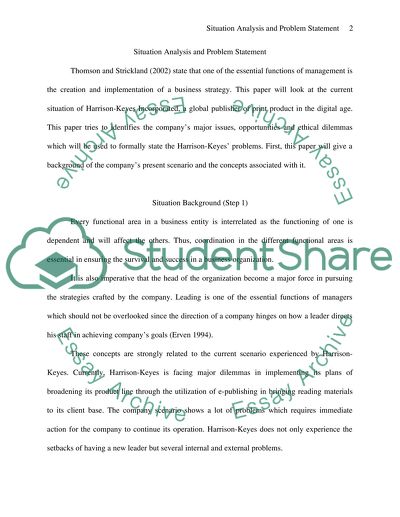Situation Analysis and Problem Statement: Harrison Keyes Incorporated