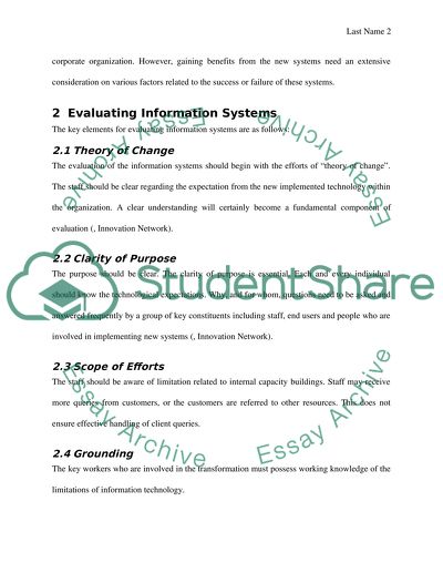 Evaluation of an IS in an Organization