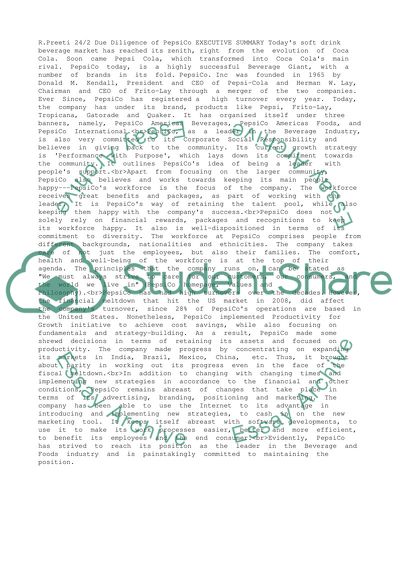 Due Diligence of PepsiCo