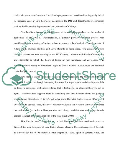 Neoliberalism And Urban Environment