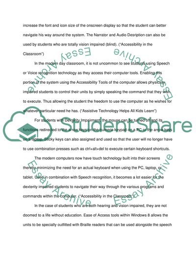 PC Accessibility Tools and Its Various Classroom Use