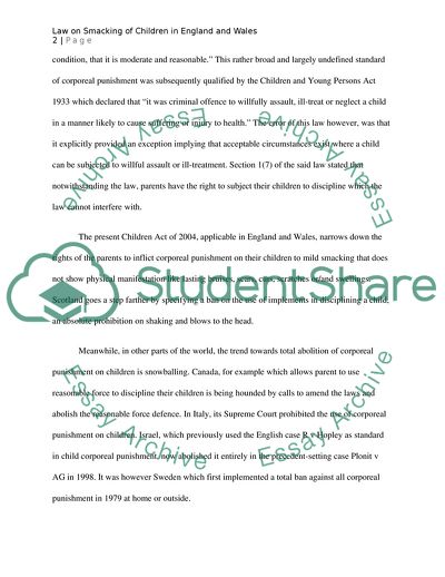 The Current Law on Smacking of Children in England and Wales