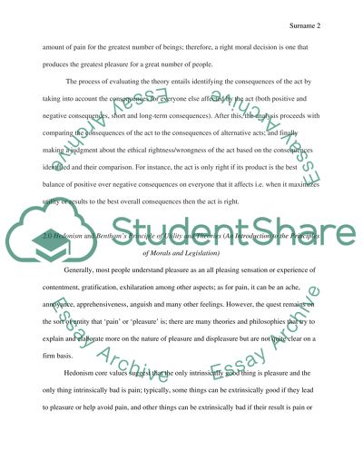 Hedonism and Benthams Principle of Utility and Theories