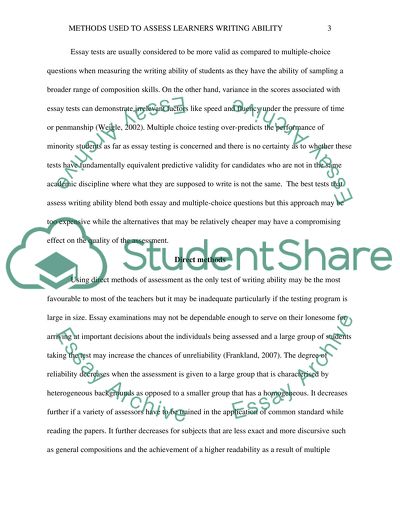 Methods Used to Assess Learners Writing Ability