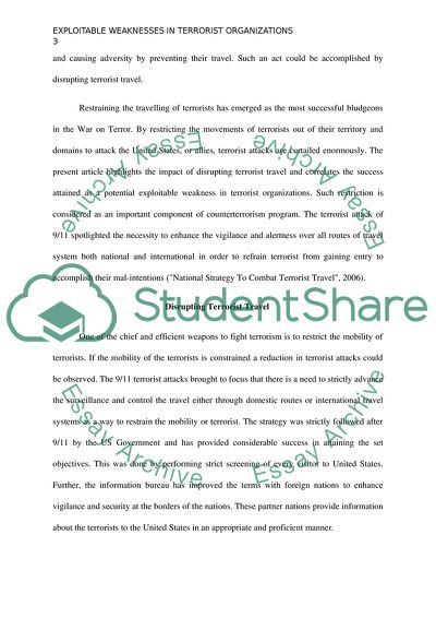 Potential Exploitable Weakness in Terrorist Organizations