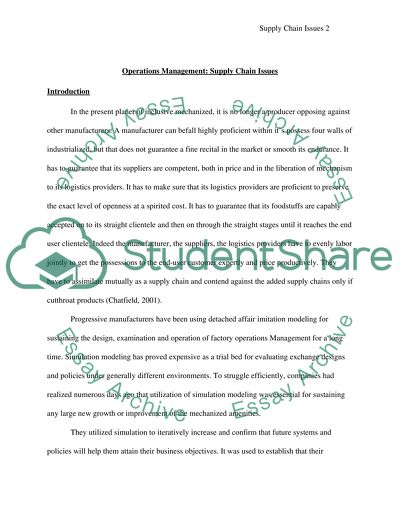 Operations Management: Supply Chain Issues