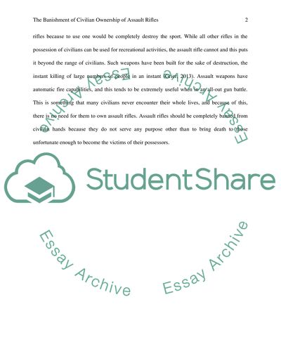 The Banishment of Civilian Ownership of Assault Rifles