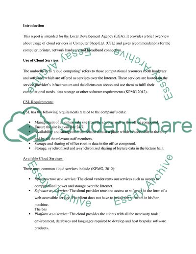 Cloud Computing - Local Development Agency, Computer Shop Ltd