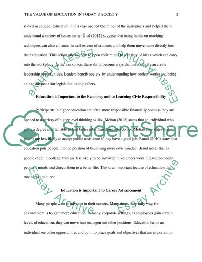 Value of Education in Todays Society