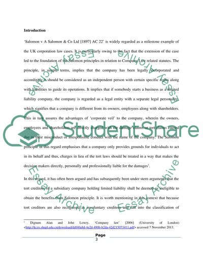 Applicability of Salomon Principle in the Company Law