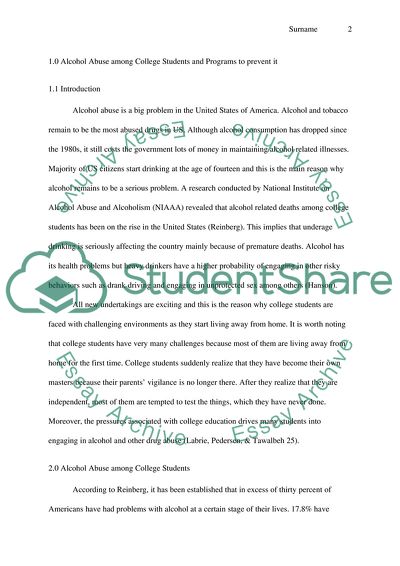 Alcohol Abuse among College Students and Programs to Prevent it