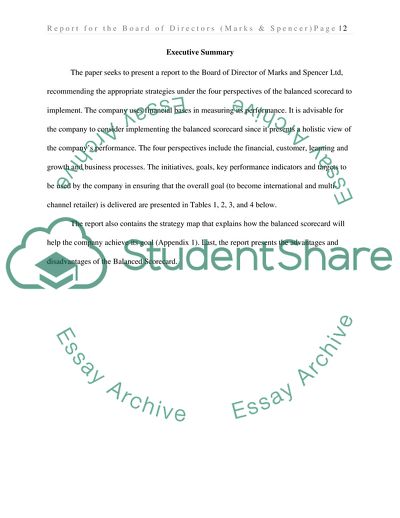 Perspectives of the Balanced Scorecard to Implement at Marks and Spencer