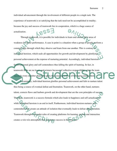 Team work is better than Individual heroism