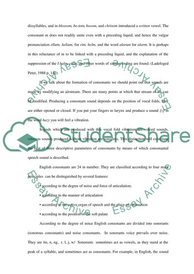 Consonants of the English Language