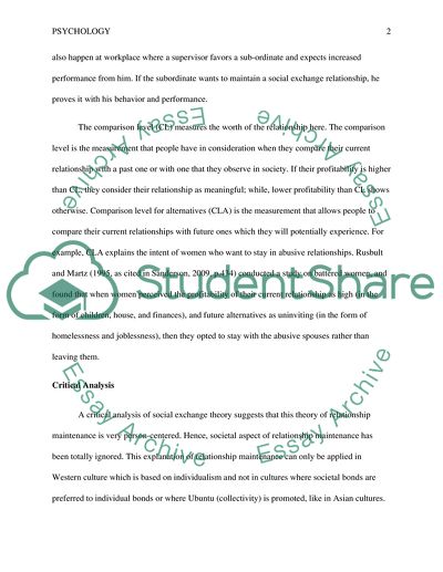Theories of Maintenance of Relationships