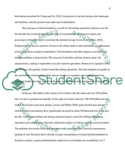 Sustainable Use and Development of Coal in Russia