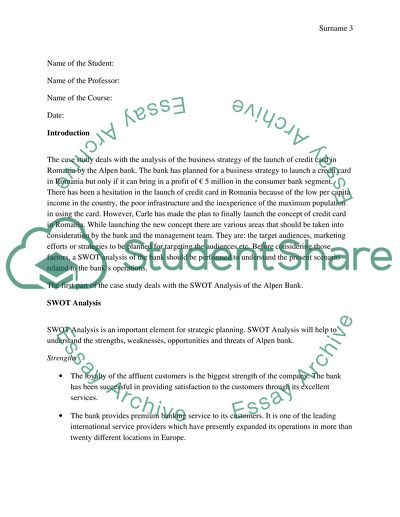 Case Study Analysis: Alpen Bank