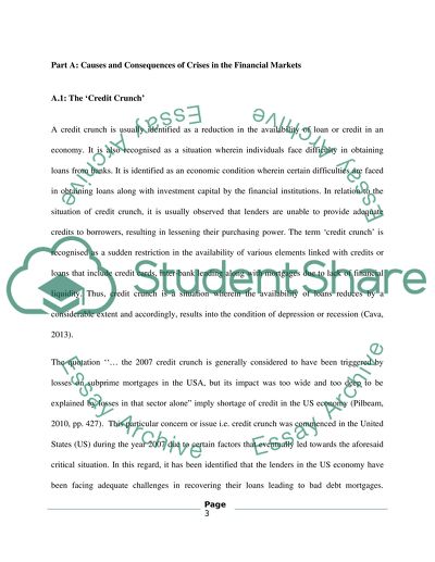 Causes and Consequences of Crises in the Financial Markets