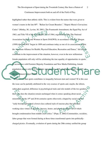 The Development of Sport During the Twentieth Century