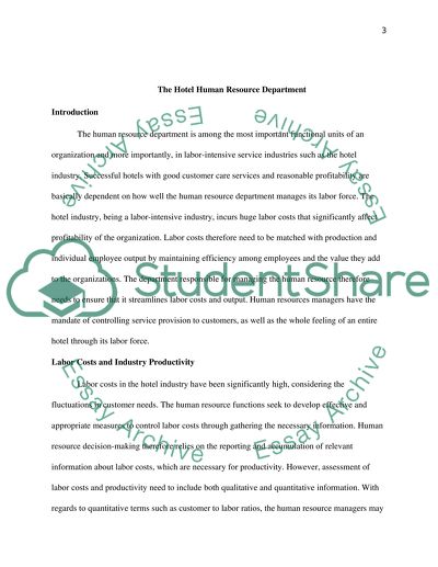 The Hotel Human Resource Department