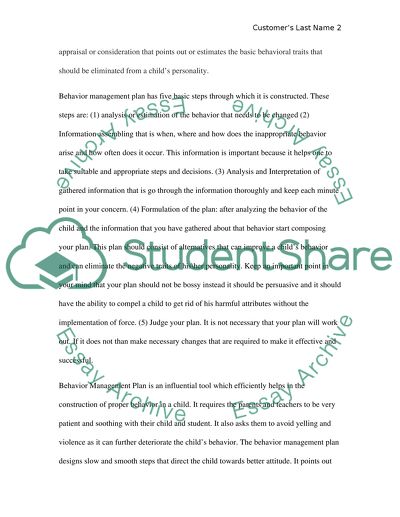 Behavior Management Plan