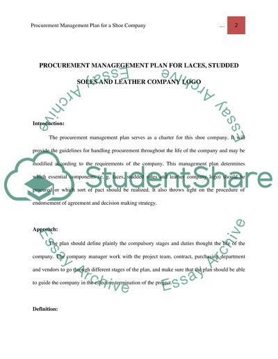 Procurement Management Plan Example from studentshare.info
