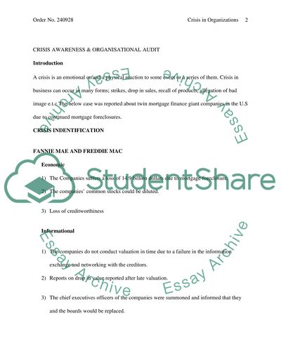 Crisis Awareness and Organizational Audit