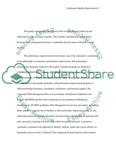 Continuous Quality Improvement Program of Naval Hospital
